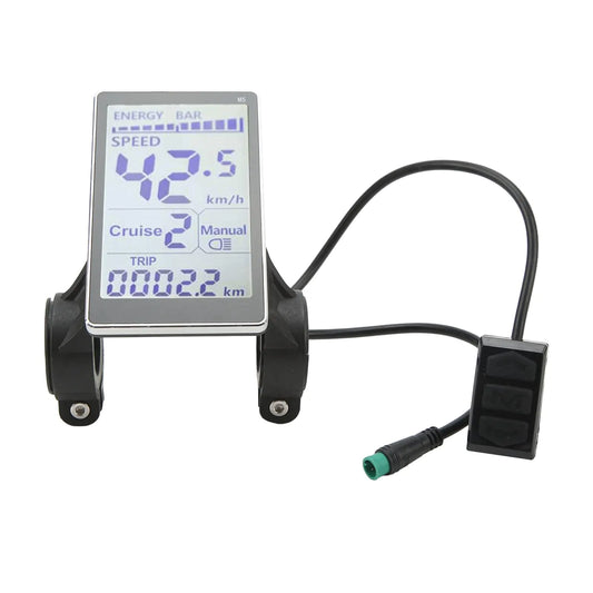 Electric Bike LCD Display 5 Pin 24V 36V 48V 60V ABS E Scooter M5 LCD Panel Screen Ebike LCD Display Control Panel M5 LCD Panel Screen Replacement for 31.8 22.2mm Electric Bikes Cycling Computers