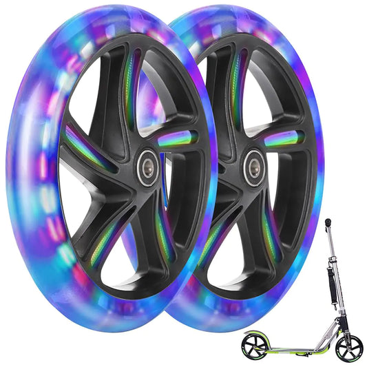 2PCS 200mm Adult Scooter Wheels with ABEC 9 Bearings for Razor and Adult Kick Scooters (Black with Light)